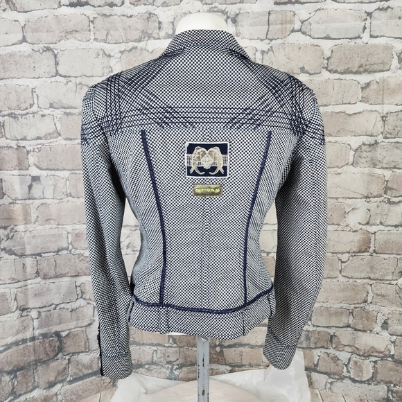 Sportalm Indian Rhapsody Fitted Bomber Jacket Navy White Checker Size 36/Small - Picture 13 of 16